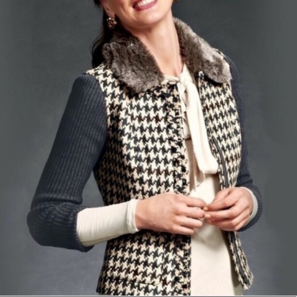 CAbi Houndstooth Mixer Jacket with Faux Fur Collar - Picture 1 of 8